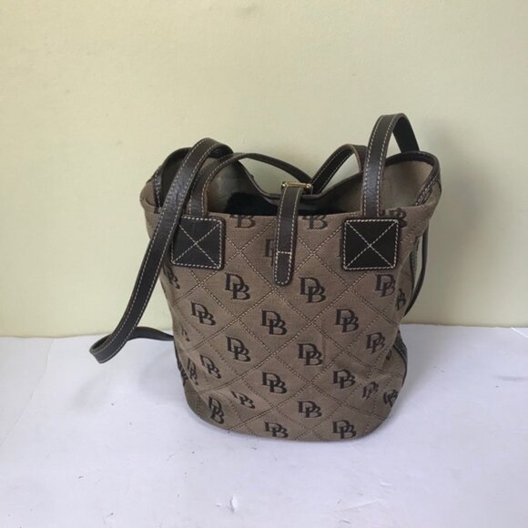 Dooney & Bourke Vintage Bucket Bag Leather Monogram Canvas Hobo Shoulder Purse - Picture 4 of 16